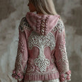 Comstylish Vintage Pink Roses Viking Tree Of Life Hooded Chunky Sweater
