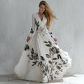Women's Vintage Floral Art V-neck Long Sleeve Maxi Dress elevenforest