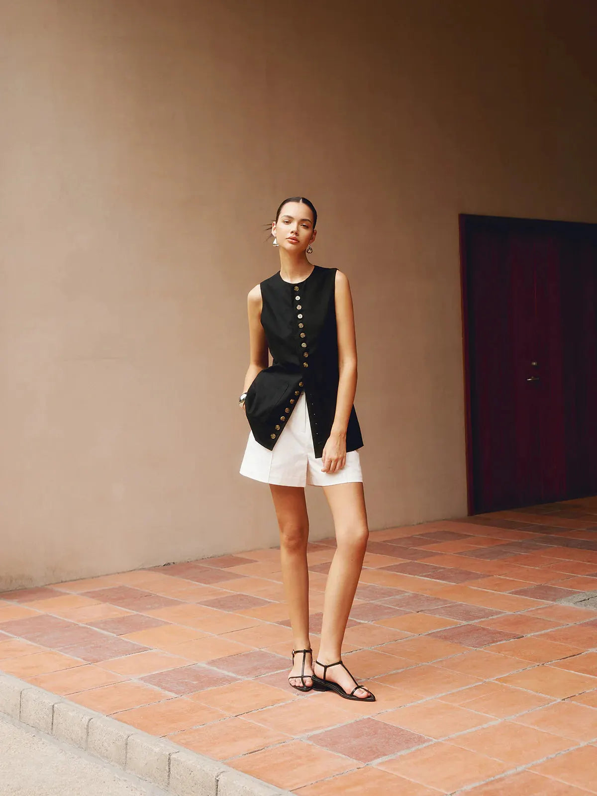 Black Button-front Vest