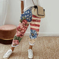 Comstylish Women's Independence Day Floral Print Cotton And Linen Pocket Pants