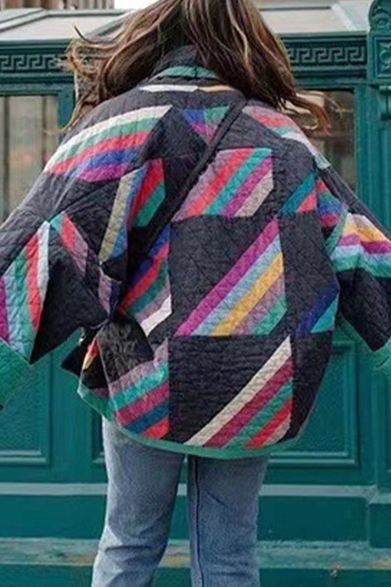 British Style Color Block Contrast Turndown Collar Outerwear