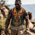 Men's African Black Pride Juneteenth Ethnic Geometric Art Linen Tank Top elevenforest