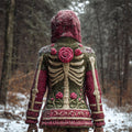 Comstylish Vintage Floral & Skeleton Art Women's Knit Hooded Sweater