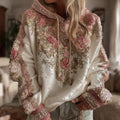Women's Pink Rose Embroidered Art Casual Gradient Hoodie elevenforest