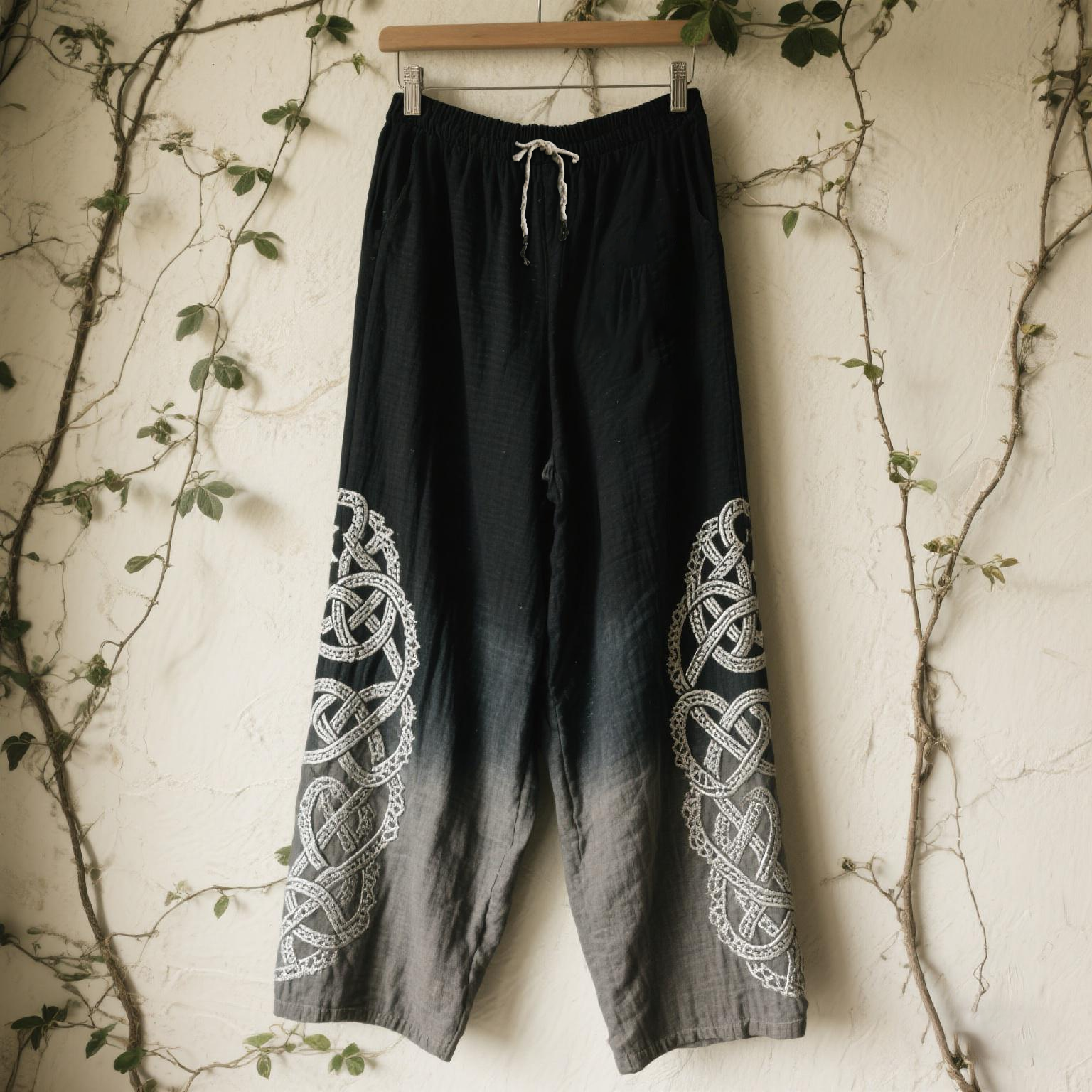 Women's Celtic Knot Embroidery Lace Art Comfort Casual Pants elevenforest