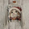Comstylish Christmas Cat Print Turtleneck Knit Cozy Sweater