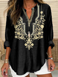 Comstylish Classic Ethnic Floral  Pattern Women's V-Neck Shirt