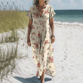 Women's Vintage Floral Art Print V-neck Casual Midi Dress elevenforest
