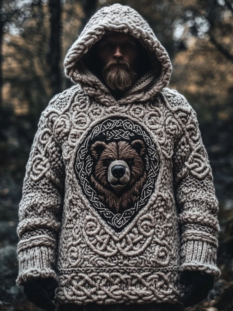 Men's Viking Bear Inspired Celtic Chunky Hooded Sweater elevenforest