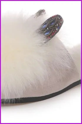 Fox Fur and Rabbit Fur Slides Df043