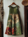 Vintage Floral Old Map Graphic Linen Tank Dress elevenforest