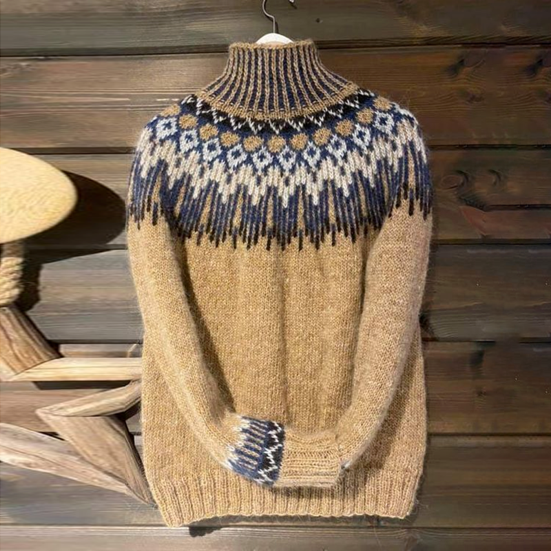 Unisex Vintage Icelandic Knit Jacquard Warmth High Neck Sweater elevenforest
