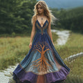Viking Tree Of Life Contrast Color Suspenders Maxi Dress elevenforest