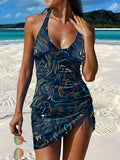 Women's Abstract Art Print Shirred Swimsuit Set