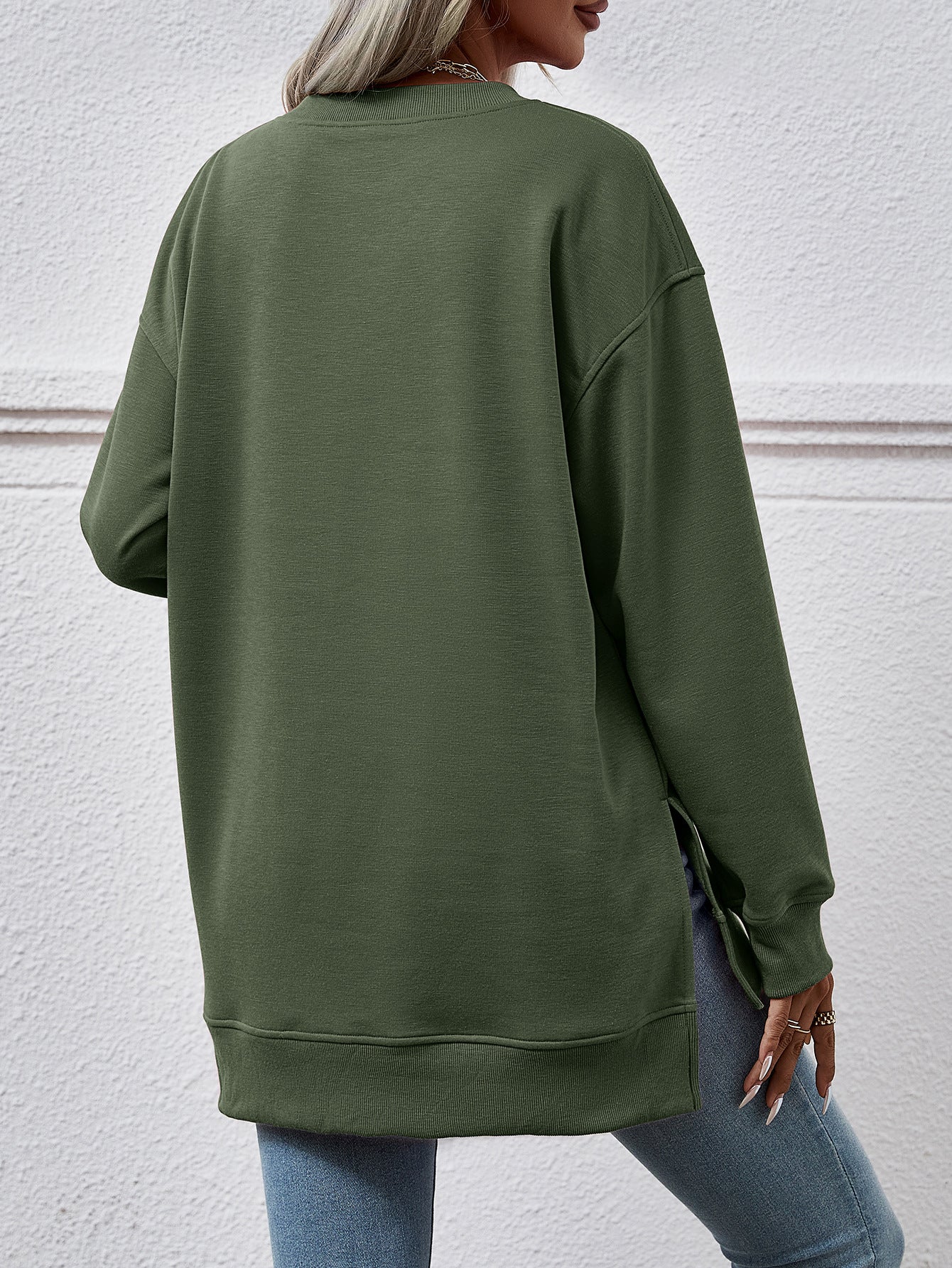 Autumn Winter Clothing Sweater Color V Neck Split Front Short Back Long Blouse