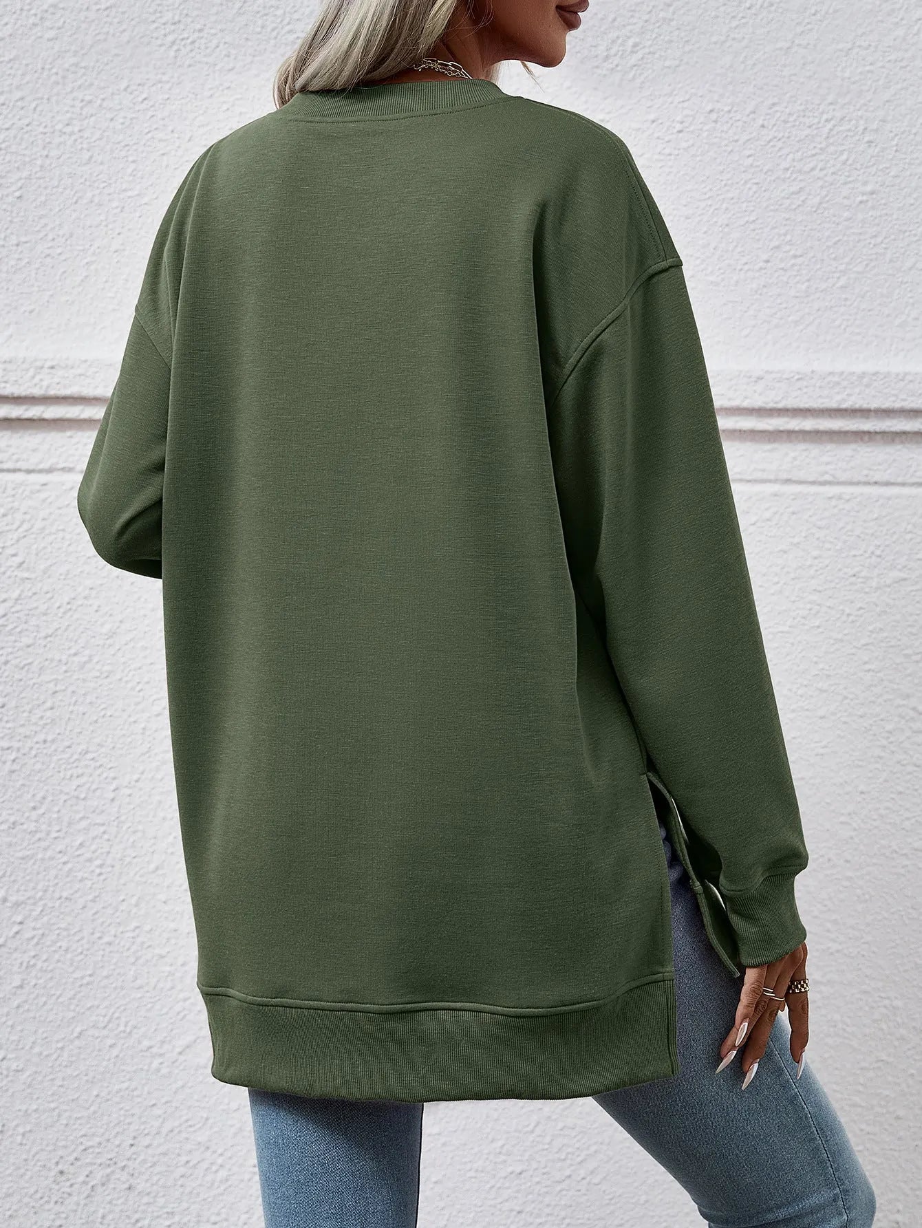 Autumn Winter Clothing Sweater Color V Neck Split Front Short Back Long Blouse