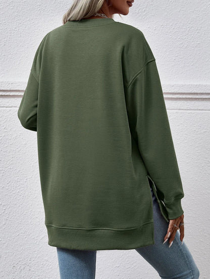 Autumn Winter Clothing Sweater Color V Neck Split Front Short Back Long Blouse