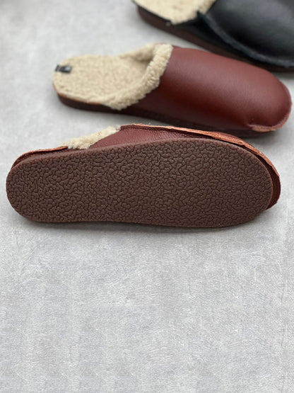 Winter Leather Fleece-lined Flat Slippers Av1041