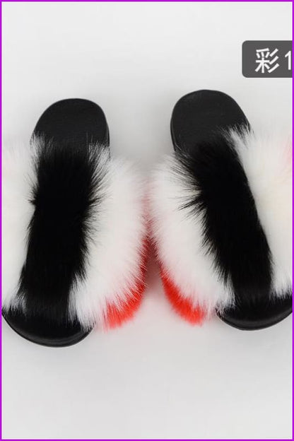 {5-7 Days Wait for Make} New Color Faux Fox Fur Slides F601