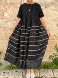 Striped Pleated Design Linen Blend Dress elevenforest