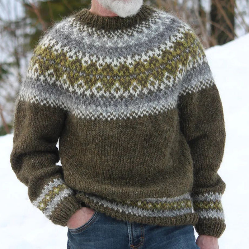 Vintage Knitted Jacquard Iceland Cozy Crew Neck Sweater elevenforest