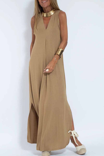 Street Patchwork V Neck Vest Dress Dresses