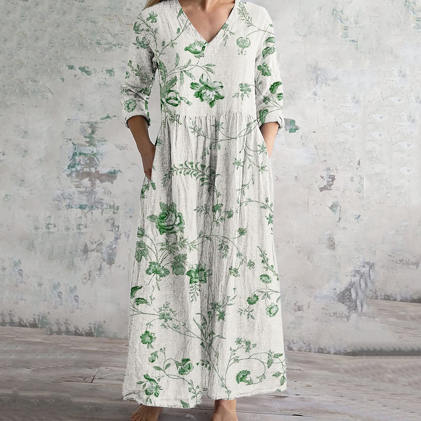 Vintage Flowers Pattern Women's Linen Dress elevenforest