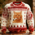 Comstylish Cute And Quirky Cat Pattern Warm Crew Neck Sweater