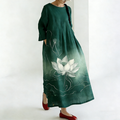 Comstylish Japanese Art Retro Plant Flower Printed Dress