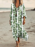 Women's Botanical Art Print Pocket Cotton Dress