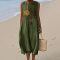 Women's Vintage Tree And Sunset Art Print Sleeveless Dress elevenforest