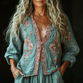 Bohemian Linen Floral Art Print  Long Sleeve Shirt elevenforest