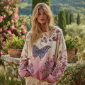 Women's Retro Bohemian Style Round Neck Comfortable Linen Top With Butterfly And Floral Pattern elevenforest