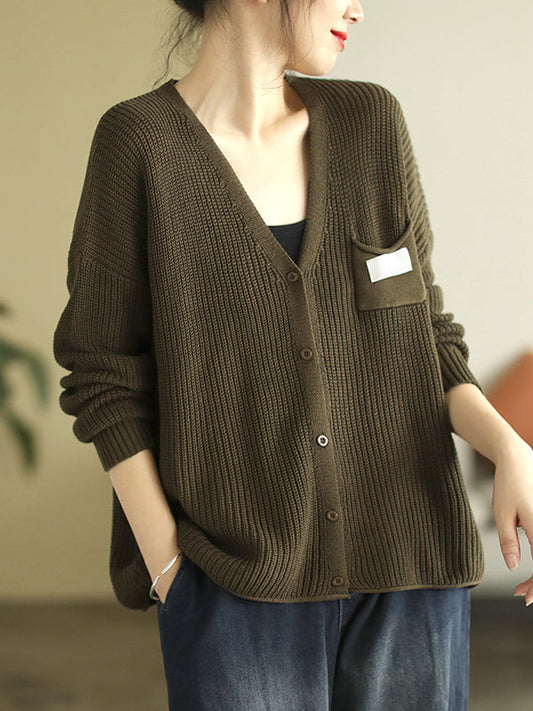 6 Colors Urban Split-joint Color V-neck Cardigan Top