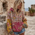 Women's Vintage Bohemian Floral Embroidery Patchwork Art Casual Long Sleeve Hoodie elevenforest