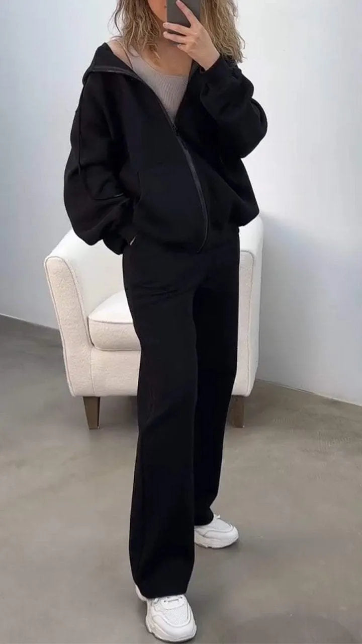 Hooded Long-sleeved Zipper Sweatshirt Suit