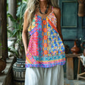 Vintage Bohemia Floral Art Pattern V-neck Top elevenforest