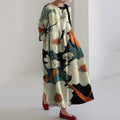 Vintage Japanese Art Floral Print Casual Midi Dress elevenforest