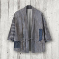 Retro Stripe Patchwork Japanese Art Linen Blend Kimono Cardigan elevenforest