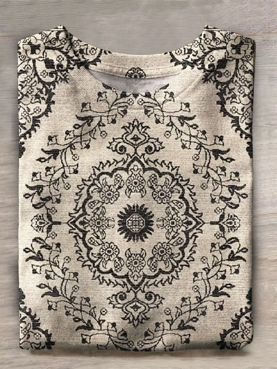 Vintage Ethnic Floral Art Print Casual T-shirt