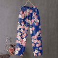Japanese Sakura Art Print Linen Blend Casual Pocket Pants elevenforest