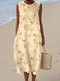 Vintage Floral Art Linen And Cotton Tank Dress elevenforest