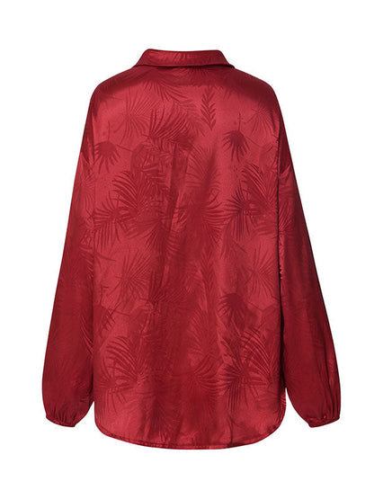 Loose Puff Sleeves Jacquard Split-joint Lapel Blouses