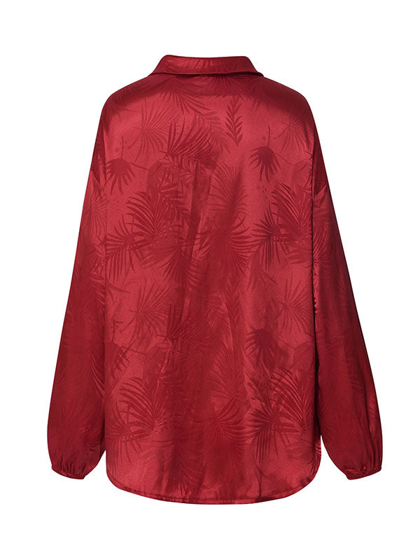 Loose Puff Sleeves Jacquard Split-joint Lapel Blouses