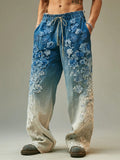 Men's Vintage Flowers Embroidered Gradient Linen Pants elevenforest
