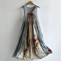 Vintage Roses Floral Flowy Linen Maxi Tank Dress elevenforest