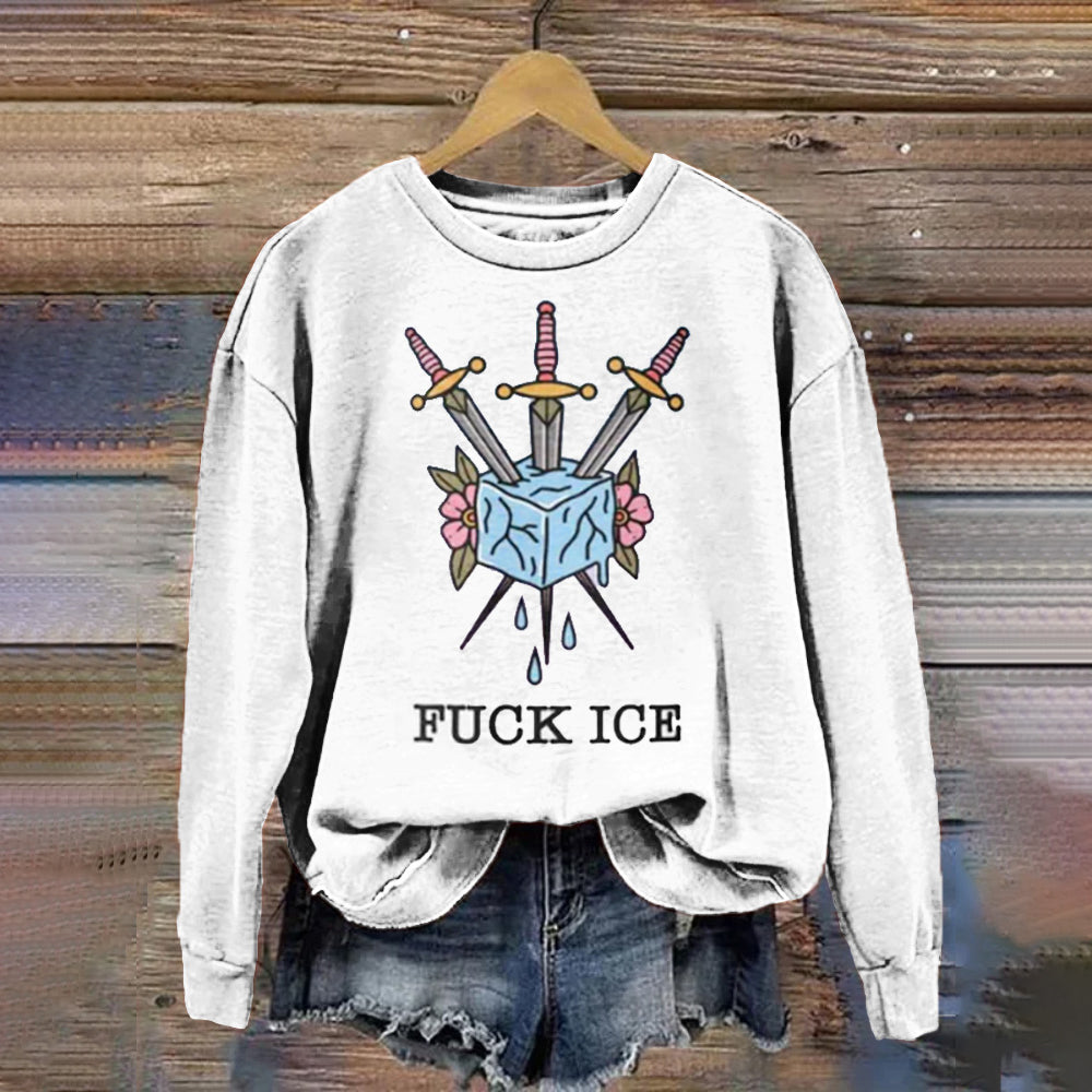 Comstylish Fuck Ice Simple Print Crew Neck Sweatshirt