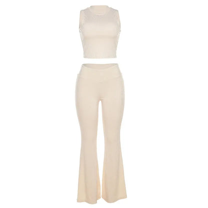 Summer Slim Fit Cropped Top High Waist Slimming Pants Set
