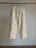 Comstylish Vintage Leaf Embroidery Art Linen Blend Comfy Pants