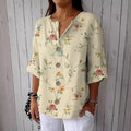 Women's Vintage Floral Art Linen Blend Casual Shirt elevenforest